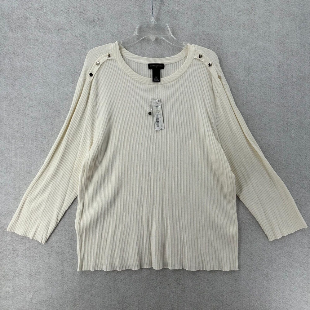 NWT Investments Ribbed Winter White Sweater Women 3X Gold Button Shoulder Detail